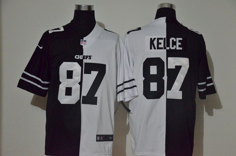 Men Kansas City Chiefs 87 Kelce Black white Half version 2020 Nike NFL Jerseys
